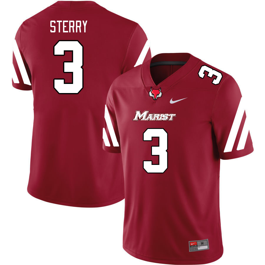 Men-Youth #3 Trevor Sterry Marist Red Foxes 2023 College Football Jerseys Stitched Sale-Red